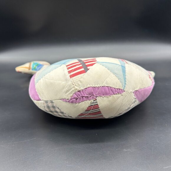 Handmade Patchwork Stuffed Goose Pillow Farmhouse Decor Purple White Quilted - Picture 4 of 9